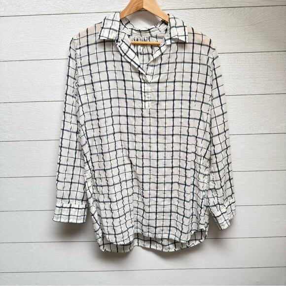 American Colors Organic Cotton Windowpane Grid Shirt White Navy Button Up M - Picture 2 of 10